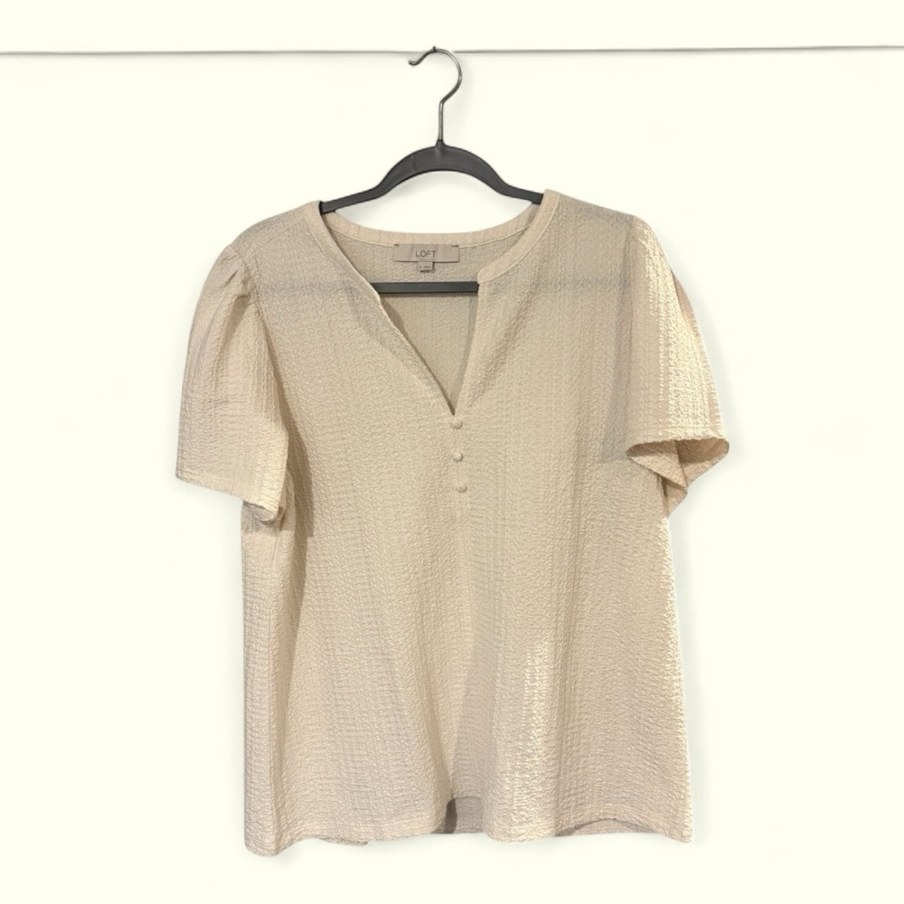 LOFT Cream Flutter Sleeve Fitted T-Shirt